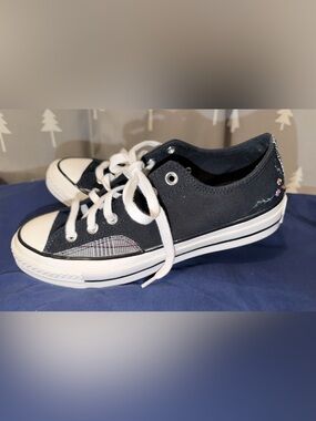 Converse Black Low-Top Canvas Sneakers with Embroidered Accents